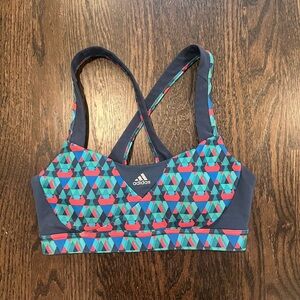 Adidas Blue and Pink Sports Bra with Geometric Design